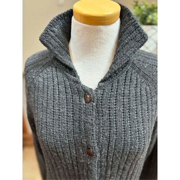 Field Manor S Vintage charcoal wool (100) bottom front collared oversized cardig - Picture 2 of 6